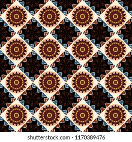 Vector background illustration. Oriental seamless pattern - korean, japanese or chinese traditional ornament in brown, black and beige colors.