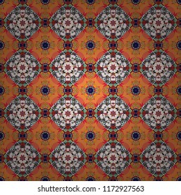 Vector background illustration. Oriental seamless pattern - korean, japanese or chinese traditional ornament in brown, gray and orange colors.