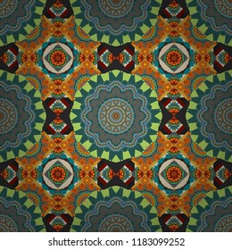 Vector background illustration. Oriental seamless pattern - korean, japanese or chinese traditional ornament in gray, green and blue colors.