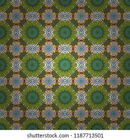 Vector background illustration. Oriental seamless pattern - korean, japanese or chinese traditional ornament in green, blue and beige colors.