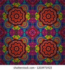 Vector background illustration. Oriental seamless pattern - korean, japanese or chinese traditional ornament in blue, red and purple colors.