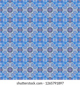 Vector background illustration. Oriental seamless pattern - korean, japanese or chinese traditional ornament in gray, blue and beige colors.