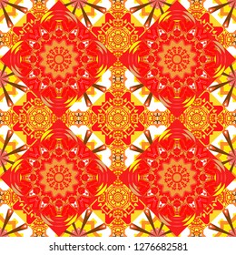 Vector background illustration. Oriental seamless pattern - korean, japanese or chinese traditional ornament in yellow, neutral and orange colors.