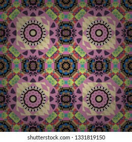 Vector background illustration. Oriental seamless pattern - korean, japanese or chinese traditional ornament in pink, beige and black colors.