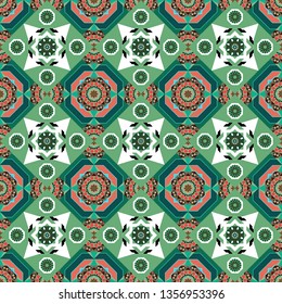 Vector Background Illustration. Oriental Seamless Pattern - Korean, Japanese Or Chinese Traditional Ornament In White, Blue And Green Colors.