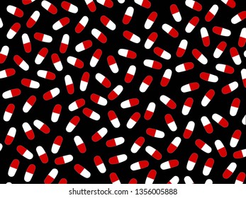 vector background in illustration of pill for medicine, doctors, nursing and to decorate anything that has to do with medicine, hospitals, clinics, are white with red pills and a black background