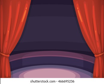 vector background illustration with red curtain and big arena of circus. Picture with place for your text. Isolate on dark background. Decoration frame for your design project.