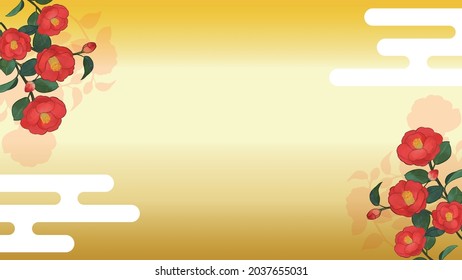 Vector background illustration with red Japanese camellia flowers