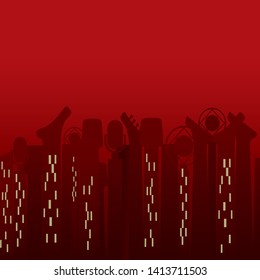 Vector. Background illustration of red music city.