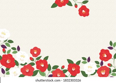 Vector background illustration with red and white camellia flowers