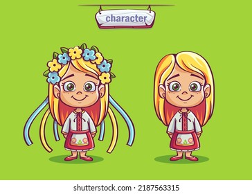 Vector background illustration set of the girl for Ukrainian village. For print on demand, powerpoint and keynote presentations, magazines and newspapers, book covers.