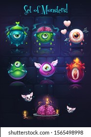 Vector background illustration set of monsters. For web, video games, user interface, design, print