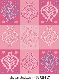 vector background illustration of shapes within rectangles in blue and shades of pink