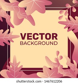 Vector background illustration in trendy flat style and bright vibrant gradient colors with copy space for text, plants, leaves, and trees.