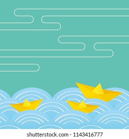 Vector background illustration of wave pattern and ship