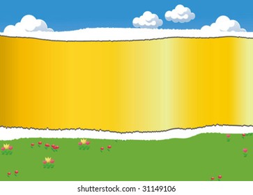 vector background illustration:ripped  picture of sky and grassland