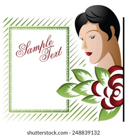 vector background with the image of a beautiful girl among the flowers.