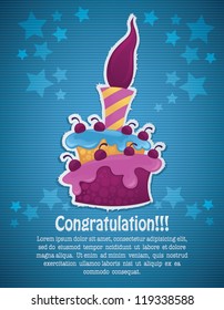 Vector Background With Image Of Birthday Cake, Candle And Place For Your Text, Eps 10