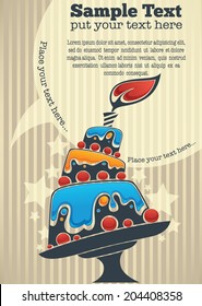 vector background with image of birthday cake with speech bubble