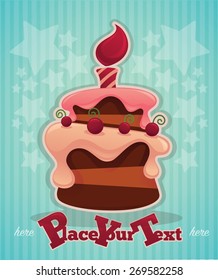 vector background with image of birthday cake, candle and place for your text, eps 10