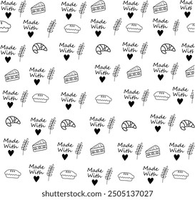 vector background image of bread and croissants, can be printed out to wrap 
