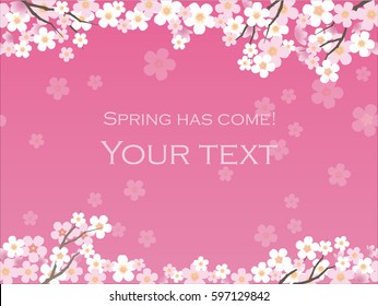 A vector background image with cherry blossoms in full bloom. You can connect this image laterally and create a seamless pattern.