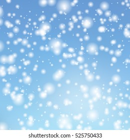 Vector background with the image of falling snow in the sky. Decorating for Christmas cards and banners.