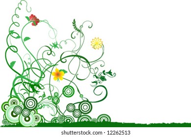 Vector background image of flowers and vines