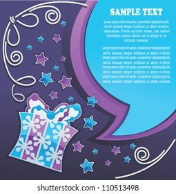 vector background with image of gift box, stars and speech bubble