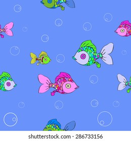 Vector background image. Goldfish, cartoon characters. Use printed materials, signs, items, websites, maps, posters, postcards, 