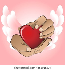 vector background with image of the hands that hold the heart
