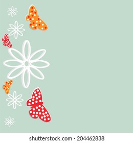 vector background with the image of the rear paper butterflies and flowers
