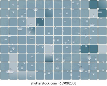 vector background image tiles of small squares with rounded corners a drop of water. blue bathroom or swimming pool and sauna.