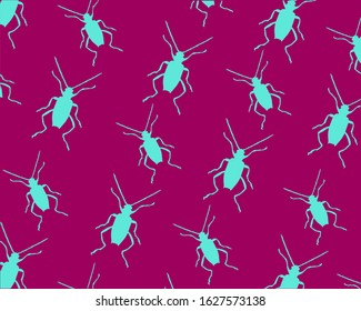  Vector background with the image of turquoise beetles on a feulette background. For print on a t-shirt.