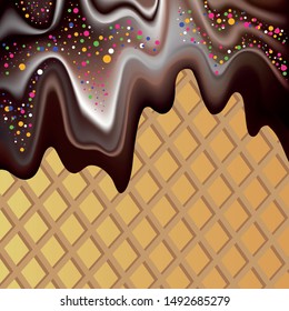 Vector background image which illustrates the liquid chocolate mass with sprinkles