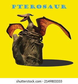 vector background image,pterosaur,yellow background isolated