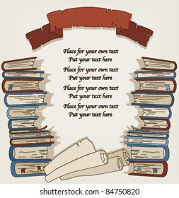 vector background with images of books and parchment