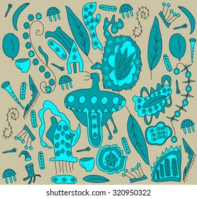 Vector background with images of various objects of design