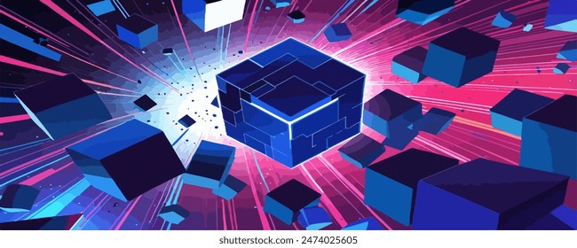 A vector background with an impressive 3D abstract design. Utilize a combination of geometric shapes such as cubes, spheres, and pyramids to create visual depth.