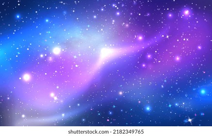 Vector background infinite space with shining stardust nebula. Space background night starry sky milky way. Beautiful galaxy background with nebula cosmos.  Science galaxy cosmis. Vector EPS10.