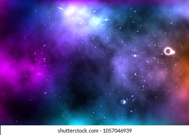 vector background of an infinite space with stars, galaxies, nebulae. bright oil stains and blots with white dots