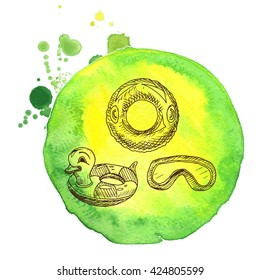 Vector background - inflatable ring, mask for swimming
Illustration sketch - summertime.