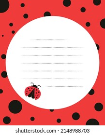 Vector background with insects, flower and place for text. Card in cartoon, children's. ladybug with white frame vector