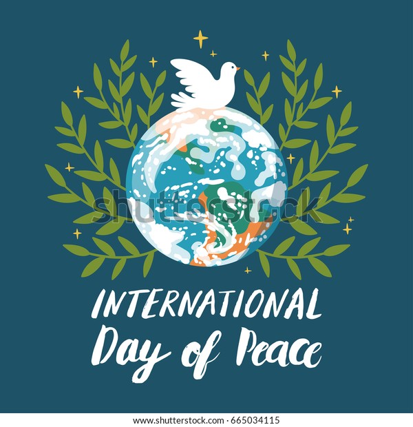 国際平和の日のベクター画像の背景 地球惑星のコンセプトイラスト 平和と手書きのテキスト のベクター画像素材 ロイヤリティフリー