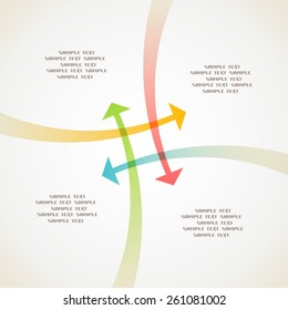 Vector background with intersecting color arrows. Abstract illustration for web, print template with text box. Simple infographic concept