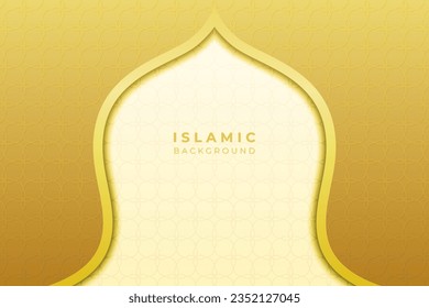 VECTOR BACKGROUND ISLAMIC IN CURVED AND FRAMED WITH ORNAMENTS, WITH CREAM AND CHOCOLATTE GOLD COLORS, SUITABLE FOR WALLPAPERS, PRESENTATIONS, RAMADHAN, LEBARAN, POSTERS AND RELIGIOUS CELEBRATIONS.