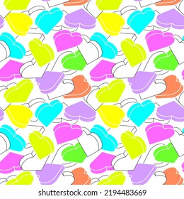 Vector background with isometric hearts. Seamless pattern with geometric hearts bright colors. Design for greeting cards, holiday backgrounds, wrapping paper, banners, headers.