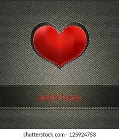 vector background with jeans texture and Silk Heart