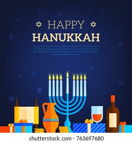 
Vector background for a Jewish holiday Hanukkah. Template background, postcards,invitation, banners for the site, a poster with Hanukkah candles, eight-timed menorah, dreidl