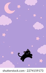 fondo vectorial con un gato negro saltando en el cielo para carteles, tarjetas de ducha para bebés, volantes, fondos de pantalla de medios sociales, etc.